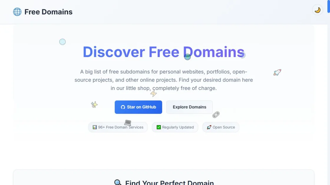 Free Domains website homepage
